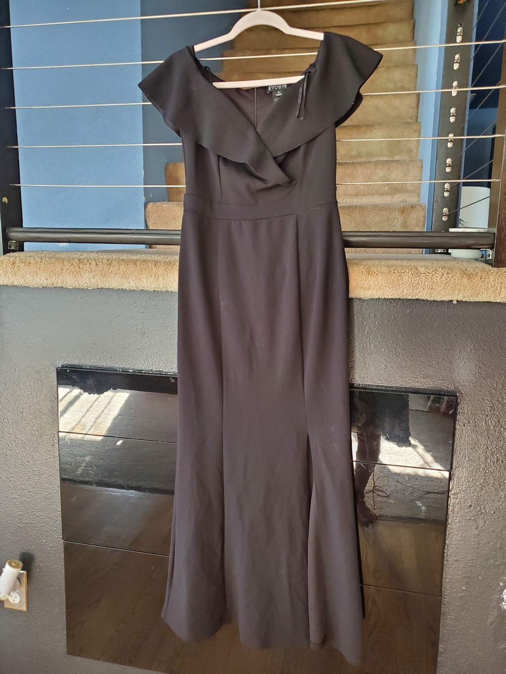 Enfocus Studio Black Off-Shoulder Ruffle Maxi Gown